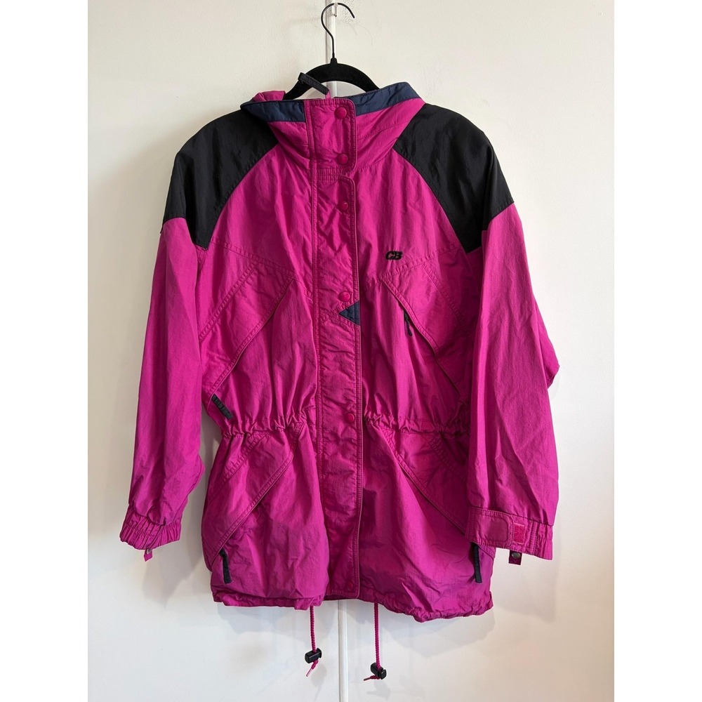 Vintage CB Sports Jacket Womens Medium Pink Colorblock Ski Hooded‎ 80s 90s